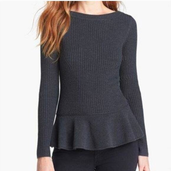 Tory Burch Ramona Peplum 100% Merino Wool Sweater - Picture 1 of 10